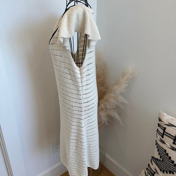 Treasure & Bond Flutter Sleeve Crochet Cream Linen Blend Sweater NEW Large - Picture 6 of 11